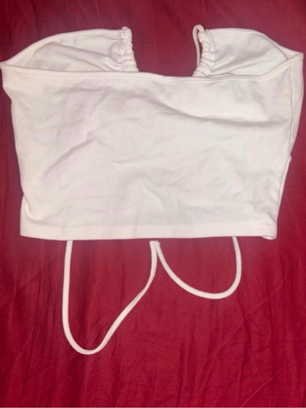 White Halter Ruched Crop Top - Picture 3 of 3